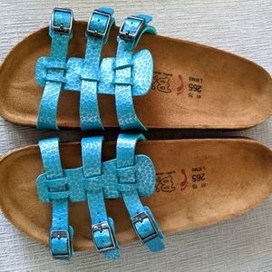 Birkenstock Birki's, 3-strap, Textured, Turquoise, Size 41